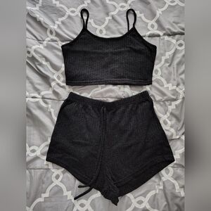 Women's Medium 3-Piece Black Waffle Knit Cozy Pajama Set